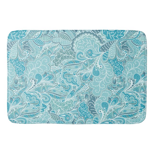Tapis De Bain Papier Abstrait bleu et blanc turquoise (Devant)
