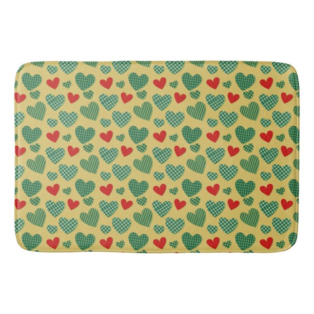Tapis De Bain Papier de papier de fond Red & Green Hearts (Devant)