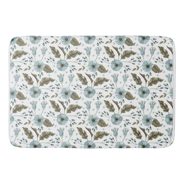 Tapis De Bain Papier floral bleu et vert (Devant)