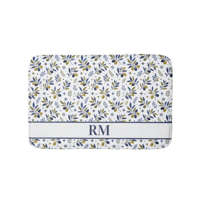 Tapis De Bain Papier Monogramme à Motif d'Olive de Campagne Fran (Devant)