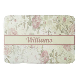 Tapis De Bain Papier Monogrammé Rose Florale Rose Vert