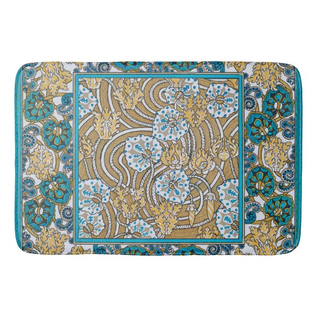 Tapis De Bain papier peint bleu art nouveau cyclamen (Devant)