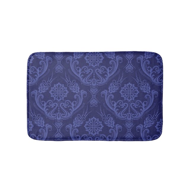 Tapis De Bain Papier peint floral bleu de luxe de damassé (Devant)