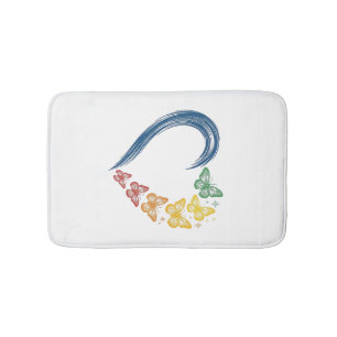 Tapis De Bain Papillon arc-en-ciel cœur design de gravure vintag