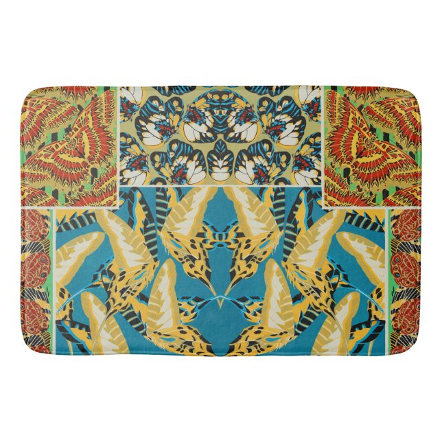 Tapis De Bain Papillon Art Déco Jaune et Sarcelle Vibrants (Devant)