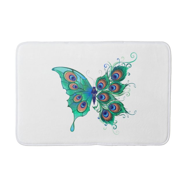 Tapis De Bain Papillon aux plumes de paon vert (Devant)