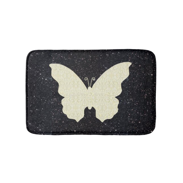 Tapis De Bain Papillon blanc dentelle sur la Parties scintillant (Devant)
