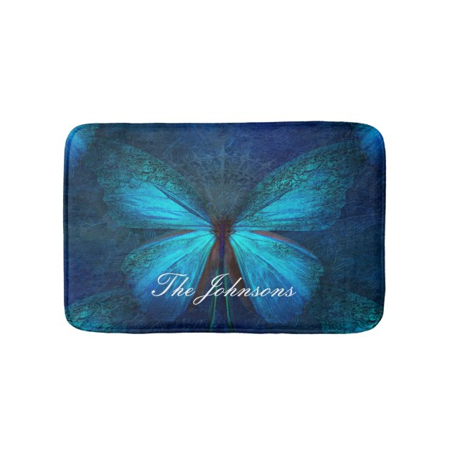 Tapis De Bain Papillon bleu de la joie et de la chance (Devant)