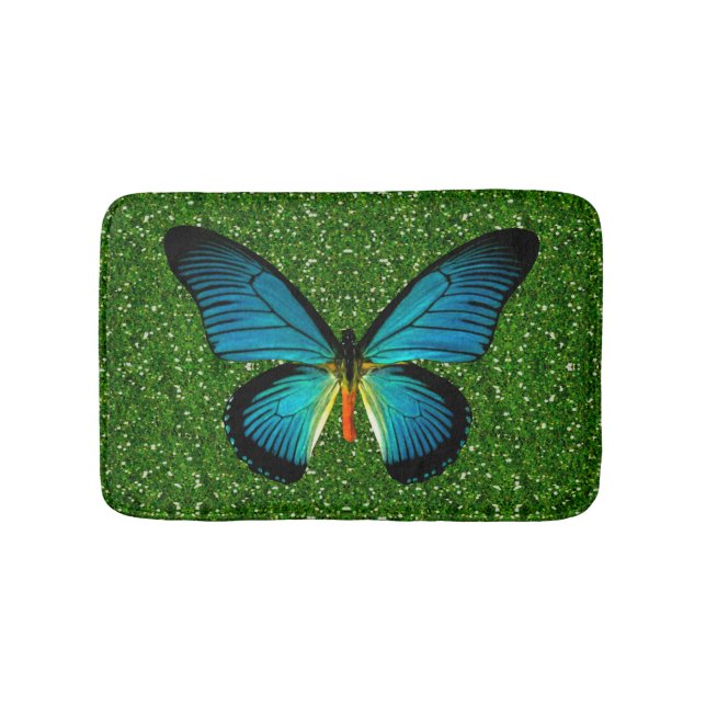 Tapis De Bain Papillon Bleu Sur Mat Bain À Parties scintillant V (Devant)