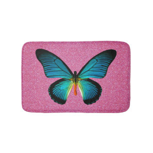 Tapis De Bain Papillon Bleu Sur Parties scintillant Rose Mat