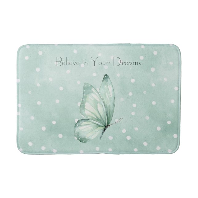 Tapis De Bain Papillon Croire Points Blancs Menthe (Devant)
