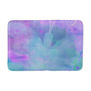 Tapis De Bain Papillon d'art à l'aquarelle pastel bleu sarcelle