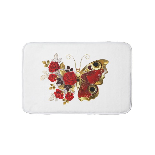 Tapis De Bain Papillon de fleurs rouges aux roses rouges (Devant)