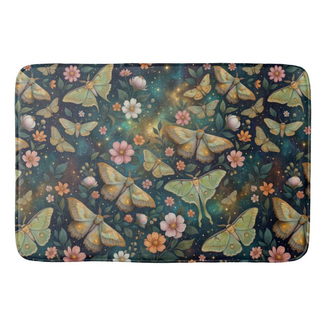 Tapis De Bain Papillon de lune et phases de lune, Fleurs de nuit (Devant)