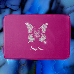 Tapis De Bain Papillon Diamant Blanc, Nom du script, Fuchsia pro
