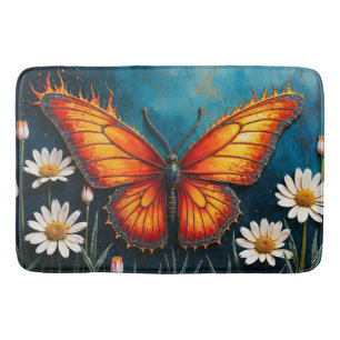 Tapis De Bain Papillon en flammes imaginaire blanc camomille art