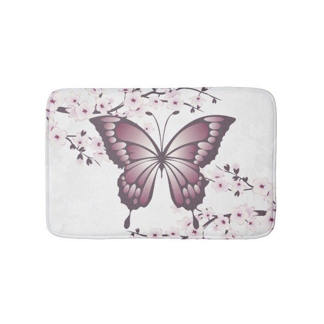Tapis De Bain Papillon Et Fleur De Cerise Mauve (Devant)