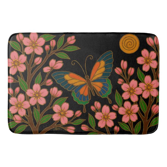 Tapis De Bain Papillon Fleur de Cerisier Lune (Devant)