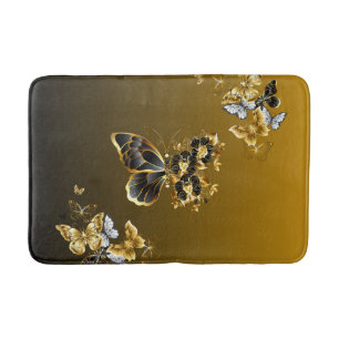 Tapis De Bain Papillon floral doré et noir Art