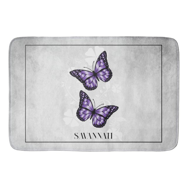 Tapis De Bain Papillon pourpre Floral Mat de bain personnalisé (Devant)