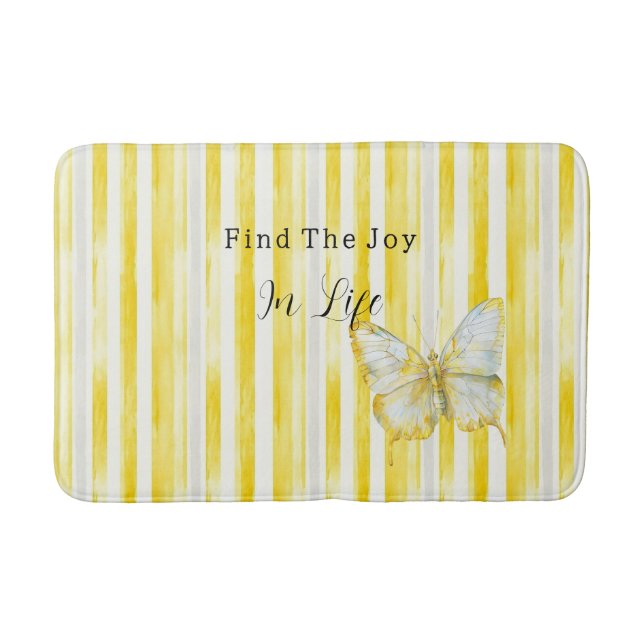 Tapis De Bain Papillon Rayures Blanches Jaune Citron Trouve Joie (Devant)