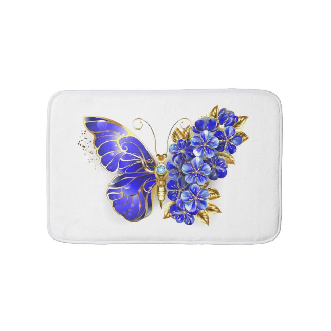 Tapis De Bain Papillon saphir à fleurs (Devant)