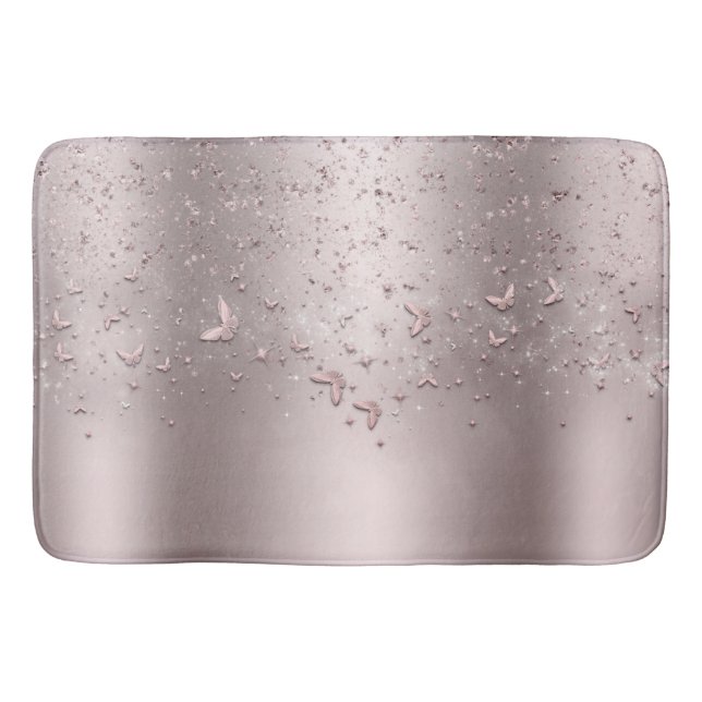 Tapis De Bain Papillon scintillant à paillettes rose (Devant)