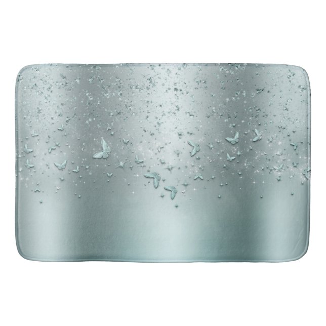 Tapis De Bain Papillon scintillant pailleté argenté à reflets mo (Devant)