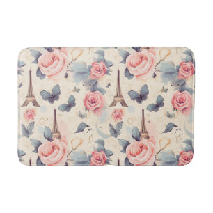 Tapis De Bain Papillon Tour Eiffel et Motif Rose