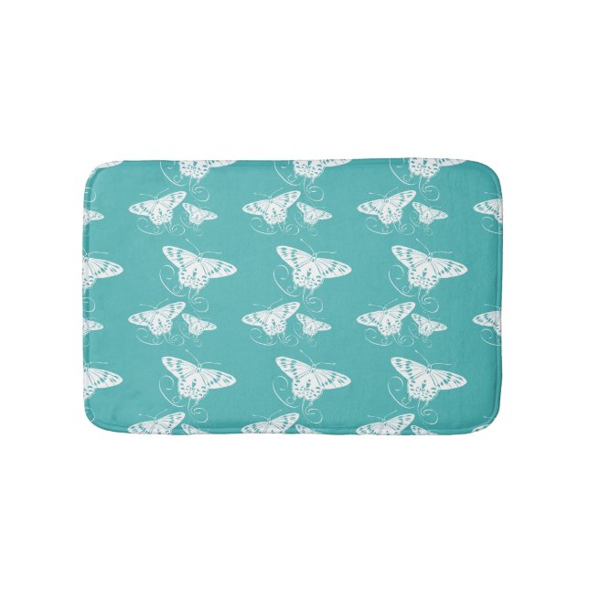 Tapis De Bain Papillon Turquoise et Motif blanc (Devant)