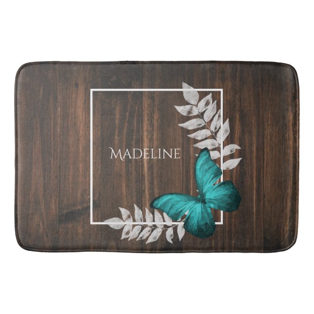 Tapis De Bain Papillon Turquoise rustique - Mat de bain personna (Devant)