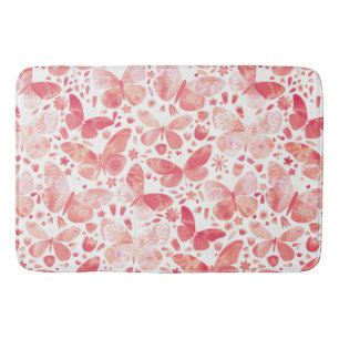 Tapis De Bain Papillons Aquarelle Corail rose