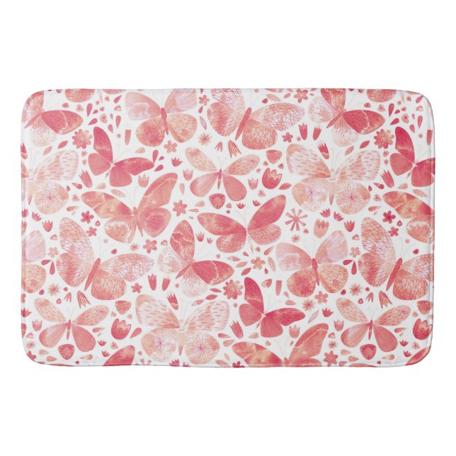 Tapis De Bain Papillons Aquarelle Corail rose (Devant)