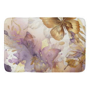 Tapis De Bain Papillons aquarelle papillons violet et or