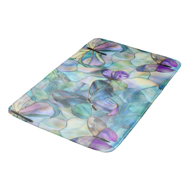 Tapis De Bain Papillons bleu pourpre turquoise (Angle)