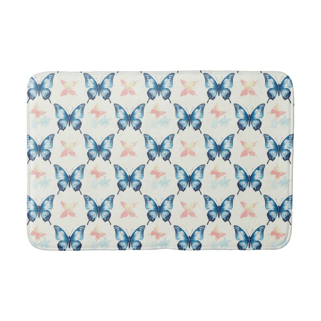 Tapis De Bain Papillons bleus élégants aquarelle  (Devant)