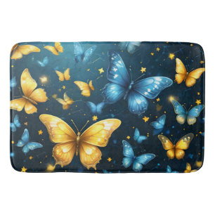 Tapis De Bain Papillons Bleus Et Jaunes Volant,