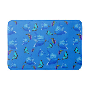 Tapis De Bain Papillons bleus, martins-pêcheurs et fleurs de clo