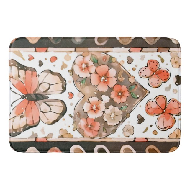 Tapis De Bain Papillons, Coeurs et Fleurs (Devant)
