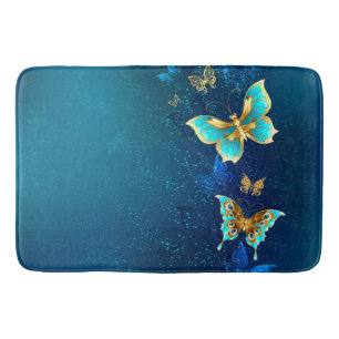Tapis De Bain Papillons d'or sur un Arrière - plan bleu
