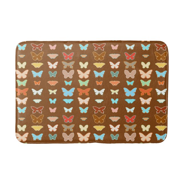 Tapis De Bain Papillons, marron, turquoise et corail (Devant)
