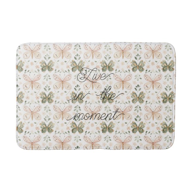 Tapis De Bain Papillons Rose Fuschia Vert Menthe  (Devant)
