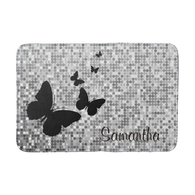 Tapis De Bain Papillons sur Carreaux Design Bath Mat (Devant)