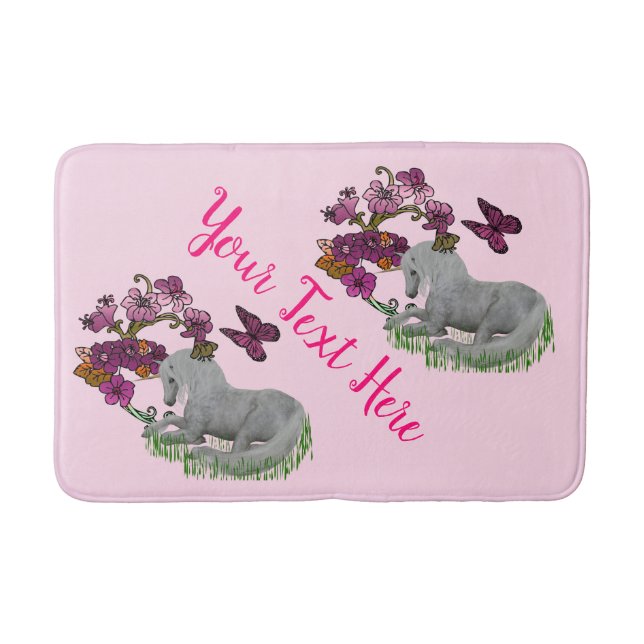 Tapis De Bain Papillons Unicorne Et Fleurs Personnalisés (Devant)