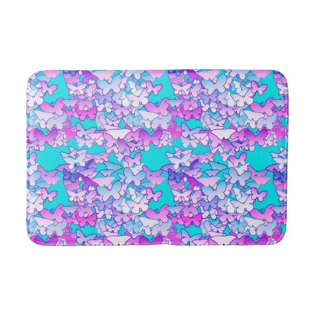Tapis De Bain Papillons, violet et turquoise (Devant)