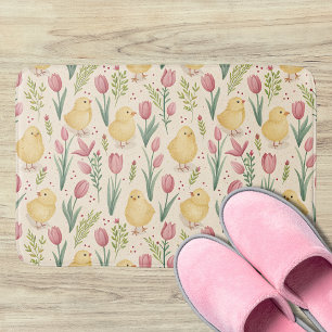 Tapis De Bain Pâques vintage poussins jaunes mignons tulipes rou
