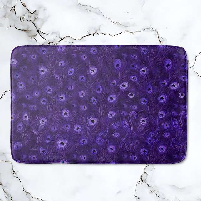 Tapis De Bain Paradis du paon pourpre (Purple Peacock Paradise bathmat, vibrant bold colors, peacock feathers.)