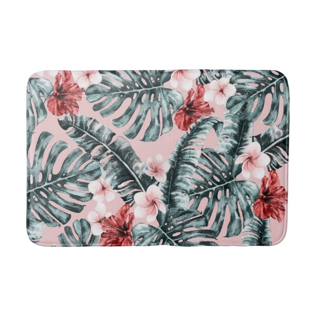 Tapis De Bain Paradis Rose Île Tropicale Fleur Botanique (Devant)