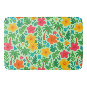 Tapis De Bain Paradis tropical - Palm Feuilles & Hibiscus Motif