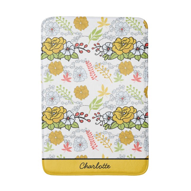 Tapis De Bain Parfum fleuri vert nom personnalisé (Devant (Vertical))